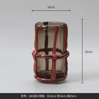 Amber & red-brown woven wire glass vases living room home decor