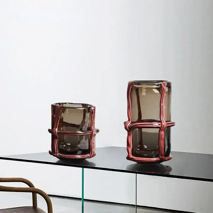 Amber & red-brown woven wire glass vases living room home decor