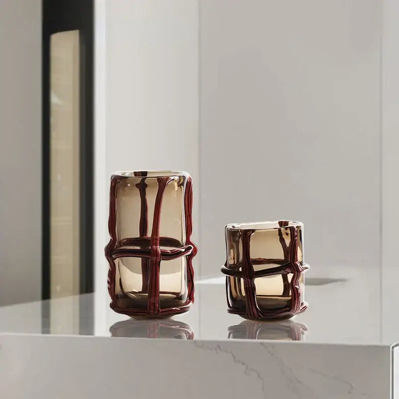 Amber & red-brown woven wire glass vases living room home decor