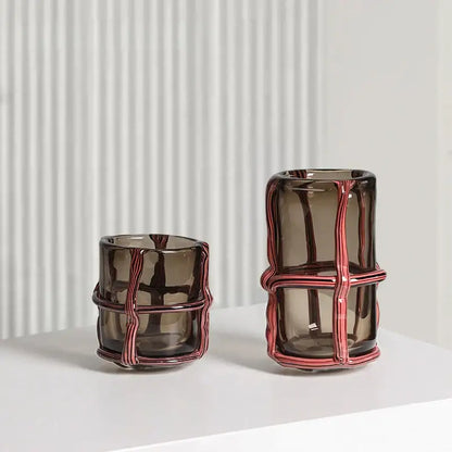 Amber & red-brown woven wire glass vases living room home decor