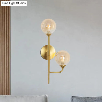 DecorBites™ Amber/Smoke Gray Glass 2-Head LED Wall Sconce - Sphere Bathroom Wall Mount Light with Brass Finish