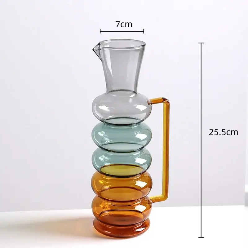 Amber & teal glass bubble ring vase living room flower decor