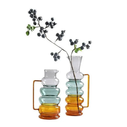 Amber & teal glass bubble ring vase living room flower decor