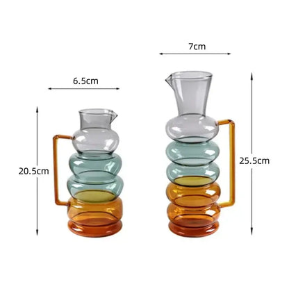 Amber & teal glass bubble ring vase living room flower decor