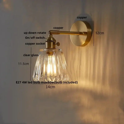 Amber textured clear glass wall sconce bedroom pull chain light