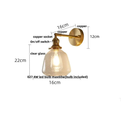 Amber textured clear glass wall sconce bedroom pull chain light