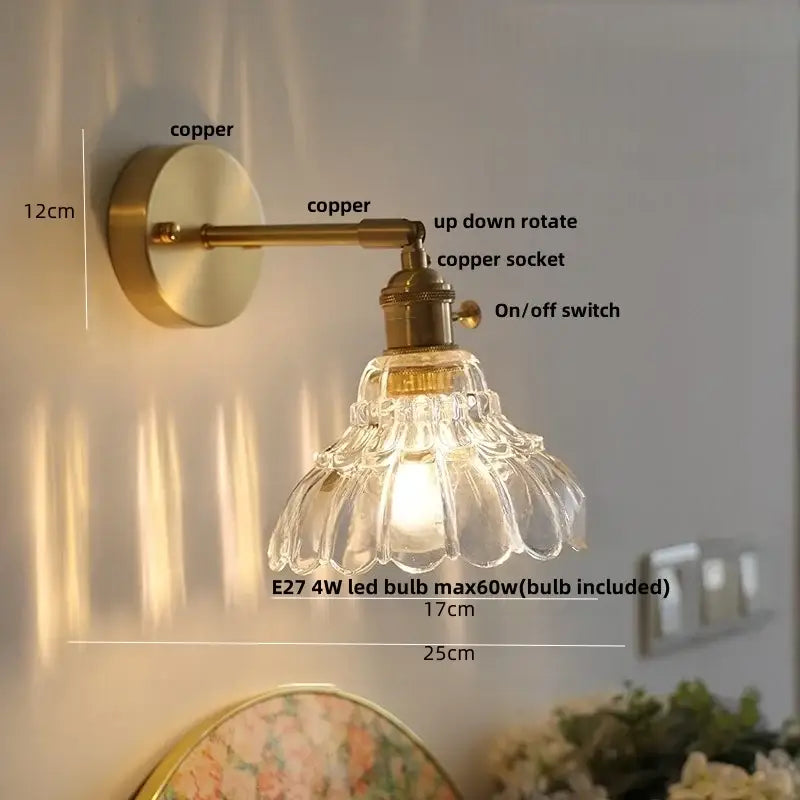 Amber textured clear glass wall sconce bedroom pull chain light