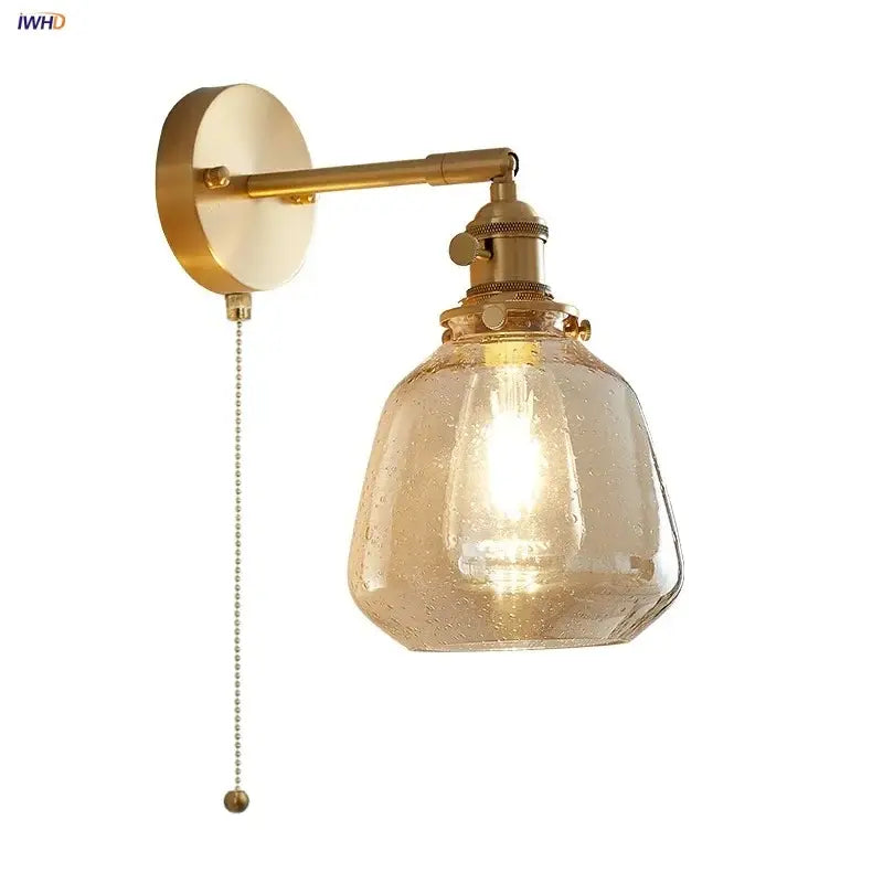 Amber textured clear glass wall sconce bedroom pull chain light