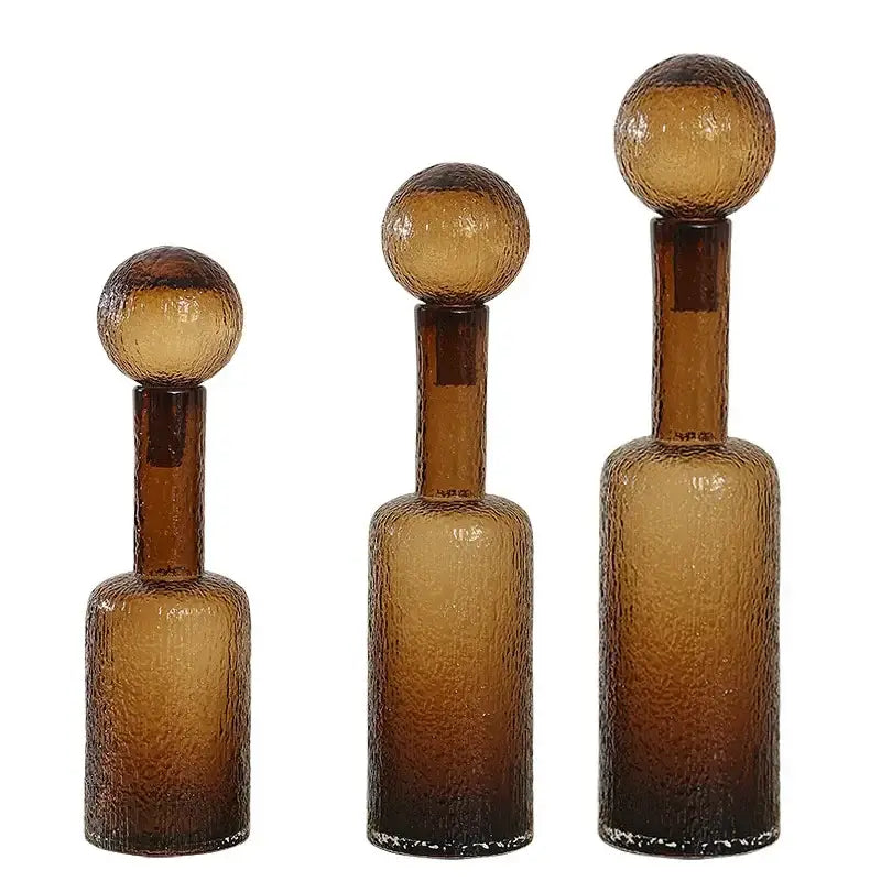 Amber textured clear glass vase set living room decanters