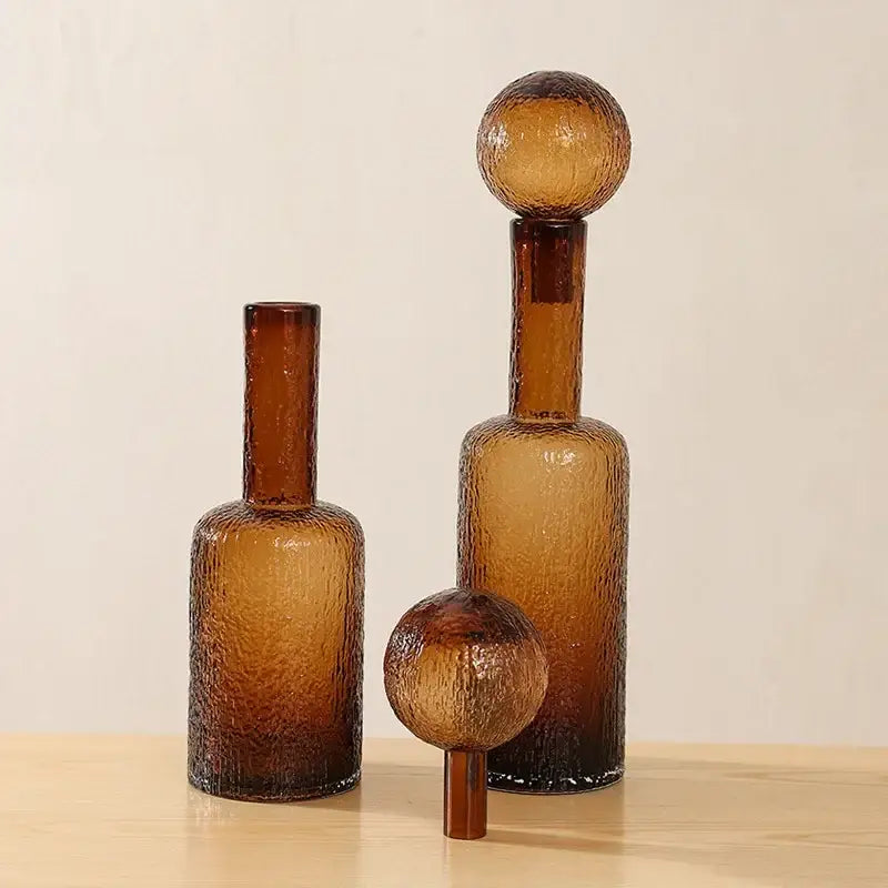 Amber textured clear glass vase set living room decanters