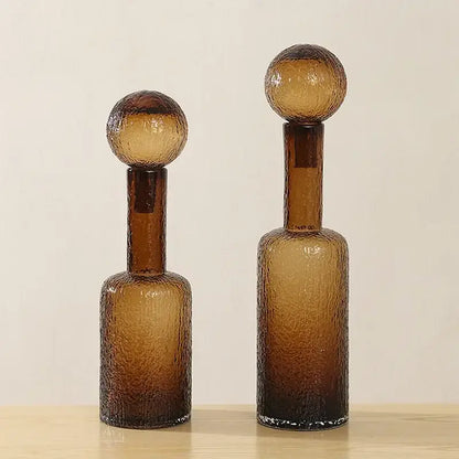 Amber textured clear glass vase set living room decanters
