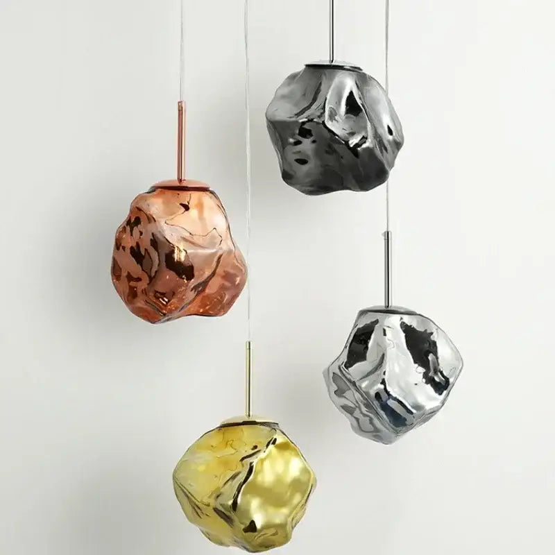 Amber textured ice glass pendant light for dining room