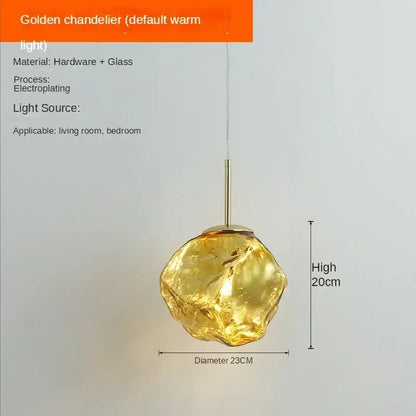 Amber textured ice glass pendant light for dining room