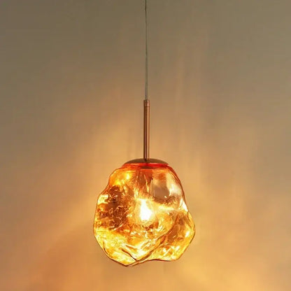 Amber textured ice glass pendant light for dining room