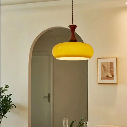 Amber wood glass pendant light for kitchen with twisted copper cord