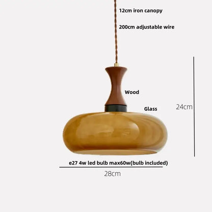 Amber wood glass pendant light for kitchen with twisted copper cord