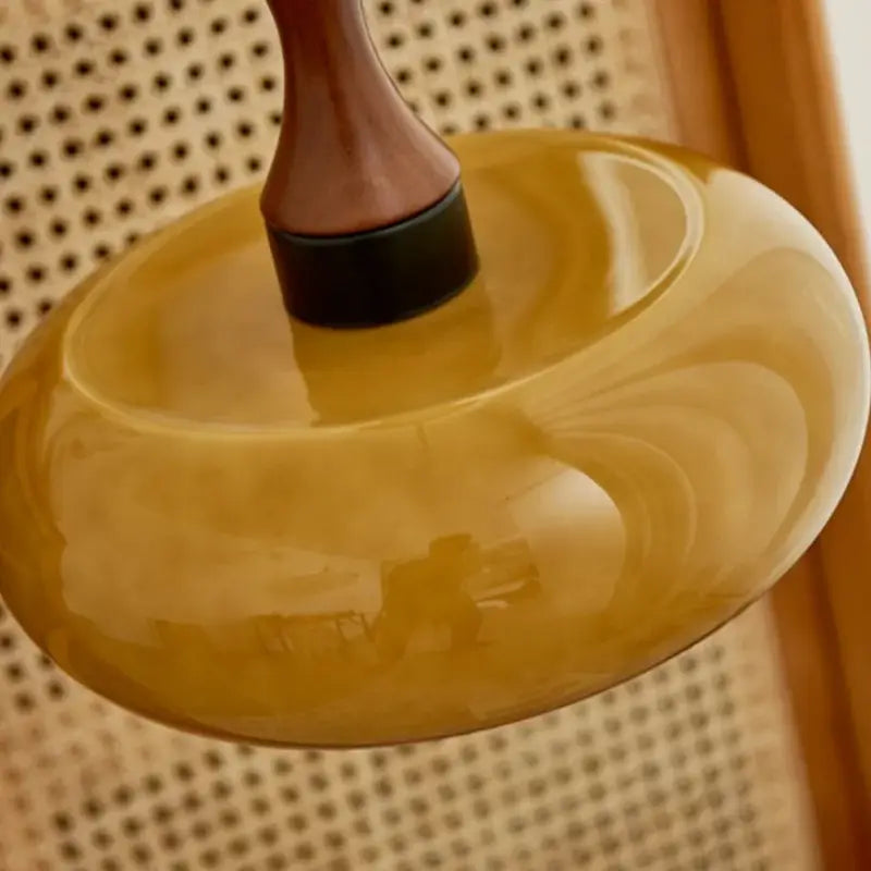Amber wood glass pendant light for kitchen with twisted copper cord