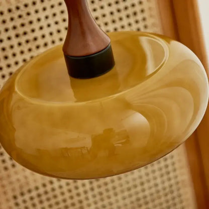 Amber wood glass pendant light for kitchen with twisted copper cord