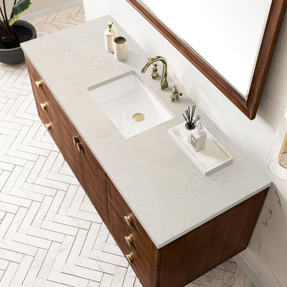 James Martin Amberly 60" Dual Mount Single Bathroom Vanity, Mid-Century Walnut