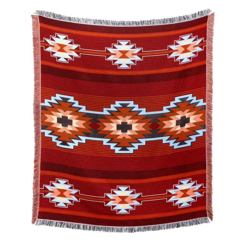 American country plaid tan & blue blanket sofa cover living room