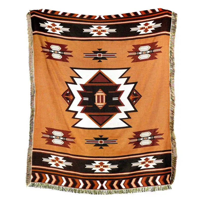 American country plaid tan & blue blanket sofa cover living room