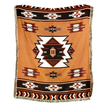 American country plaid tan & blue blanket sofa cover living room