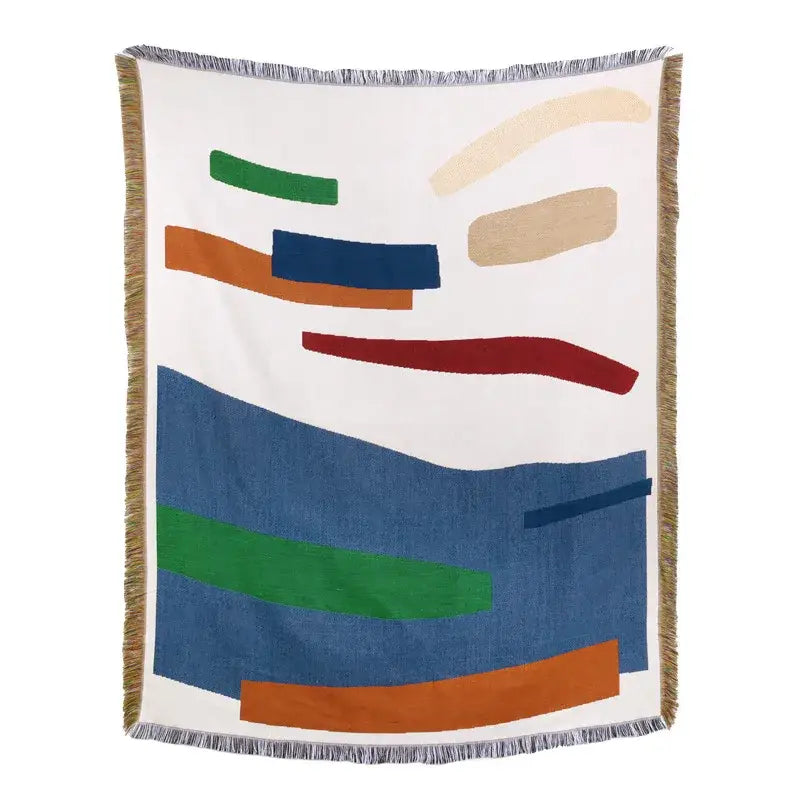 American country plaid tan & blue blanket sofa cover living room