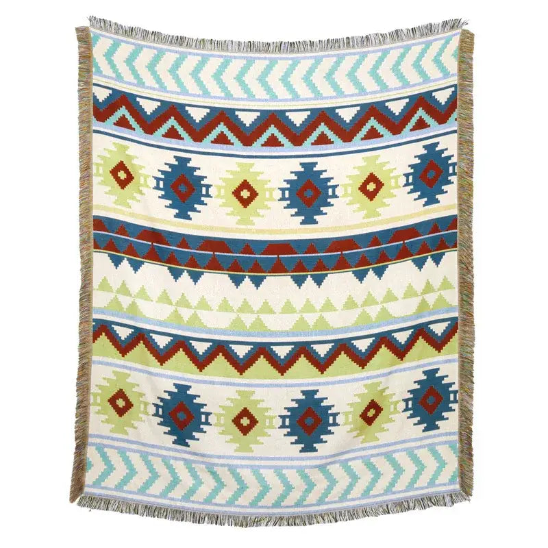 American country plaid tan & blue blanket sofa cover living room