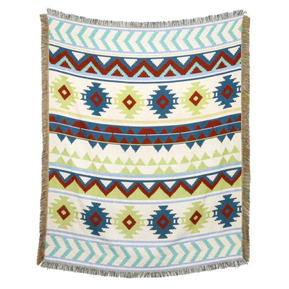 American country plaid tan & blue blanket sofa cover living room