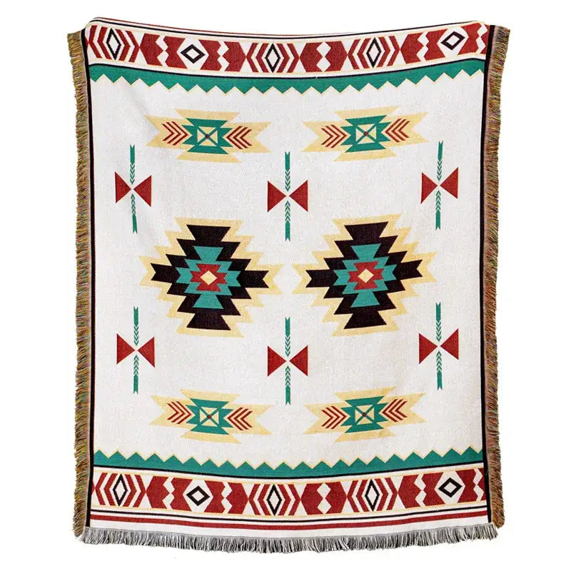 American country plaid tan & blue blanket sofa cover living room