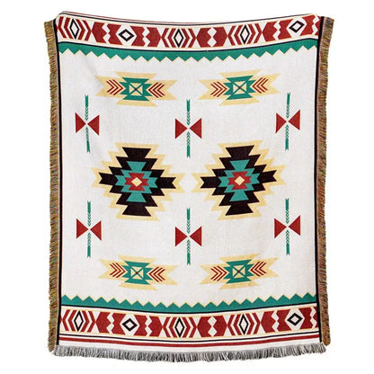 American country plaid tan & blue blanket sofa cover living room