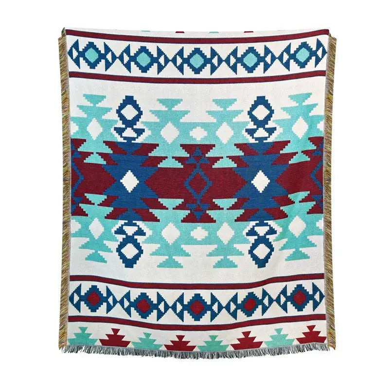 American country plaid tan & blue blanket sofa cover living room