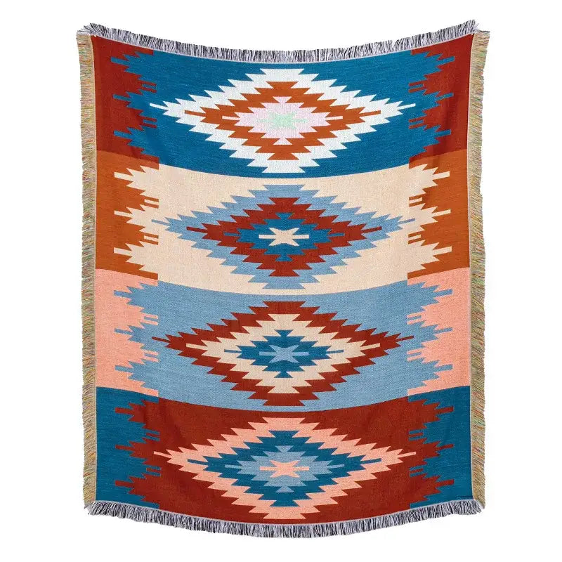 American country plaid tan & blue blanket sofa cover living room