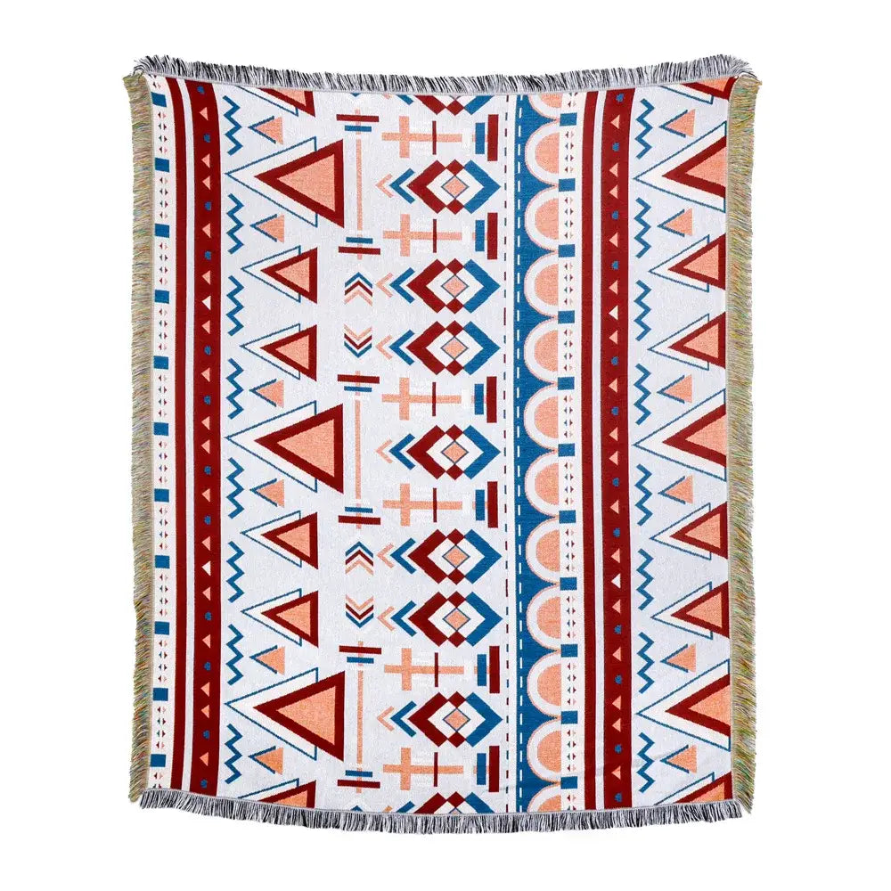 American country plaid tan & blue blanket sofa cover living room