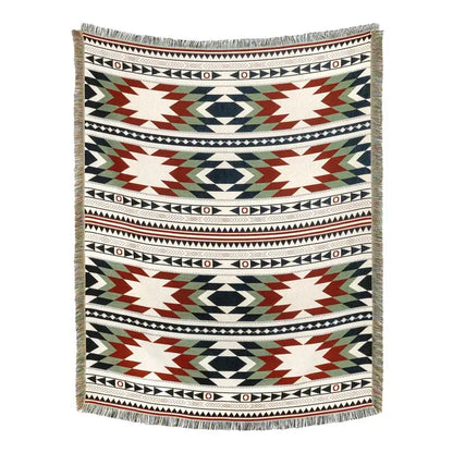 American country plaid tan & blue blanket sofa cover living room