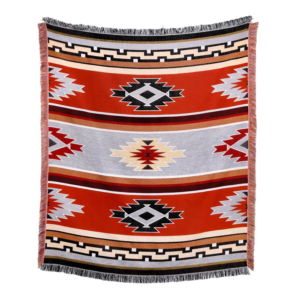 American country plaid tan & blue blanket sofa cover living room