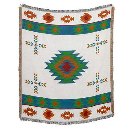 American country plaid tan & blue blanket sofa cover living room