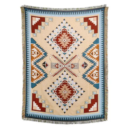 American country plaid tan & blue blanket sofa cover living room