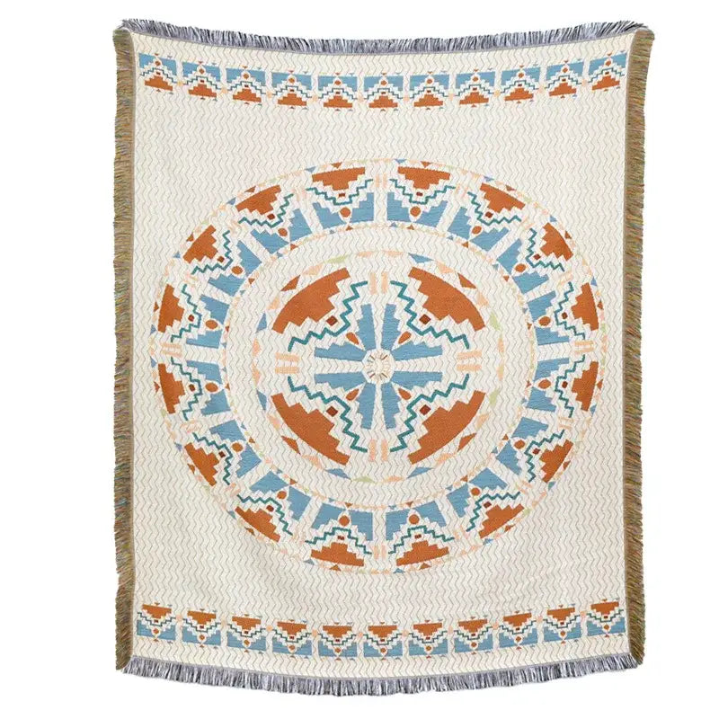 American country plaid tan & blue blanket sofa cover living room