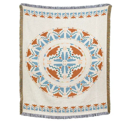 American country plaid tan & blue blanket sofa cover living room