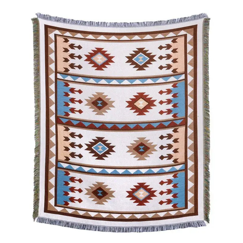 American country plaid tan & blue blanket sofa cover living room