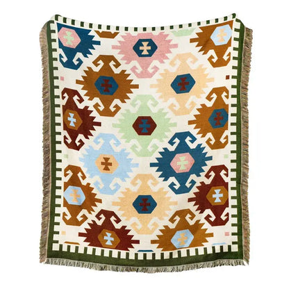 American country plaid tan & blue blanket sofa cover living room