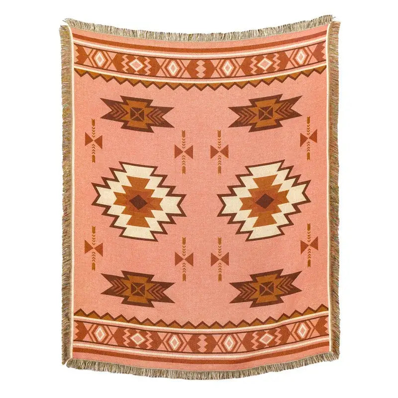 American country plaid tan & blue blanket sofa cover living room