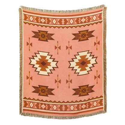 American country plaid tan & blue blanket sofa cover living room