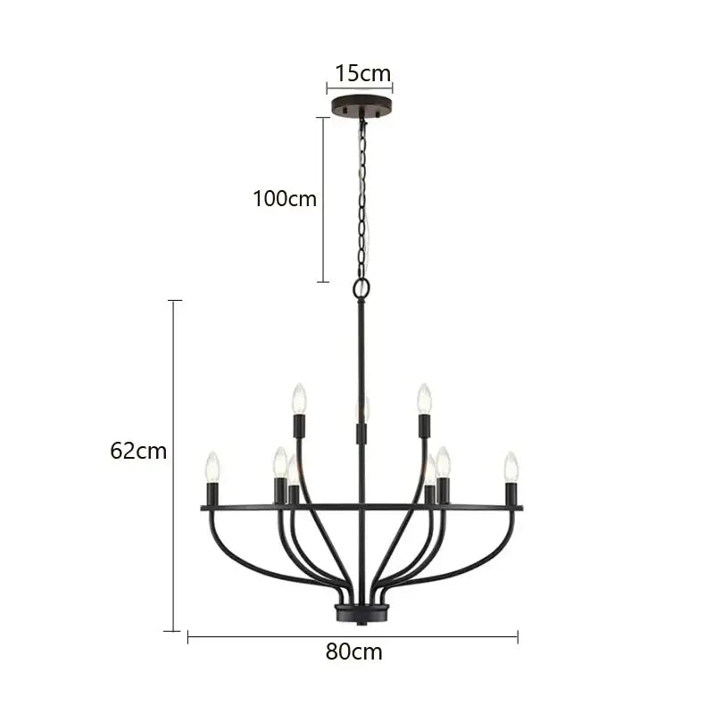 American farmhouse black iron art retro chandelier dining room light