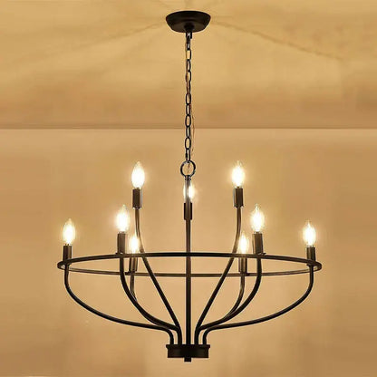 American farmhouse black iron art retro chandelier dining room light