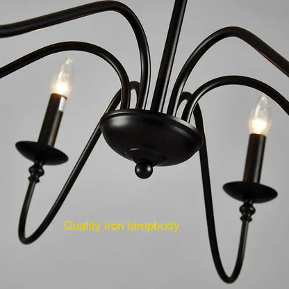American iron chandelier light black candle style living room