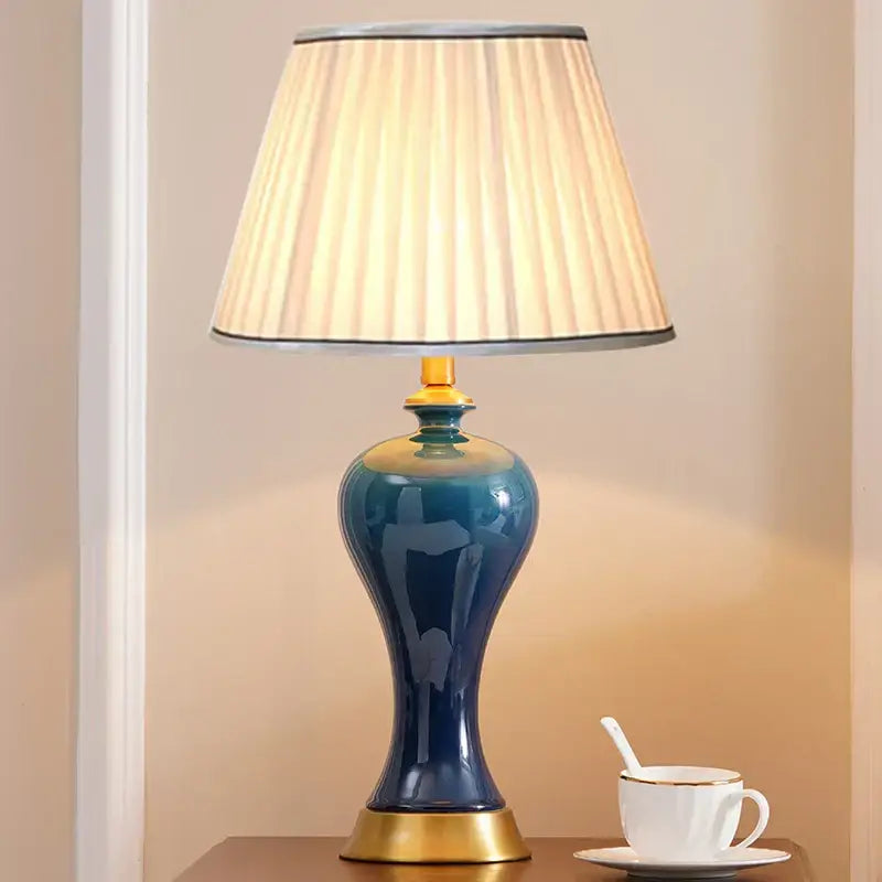 American luxury ceramic table lamp blue & gold bedroom light