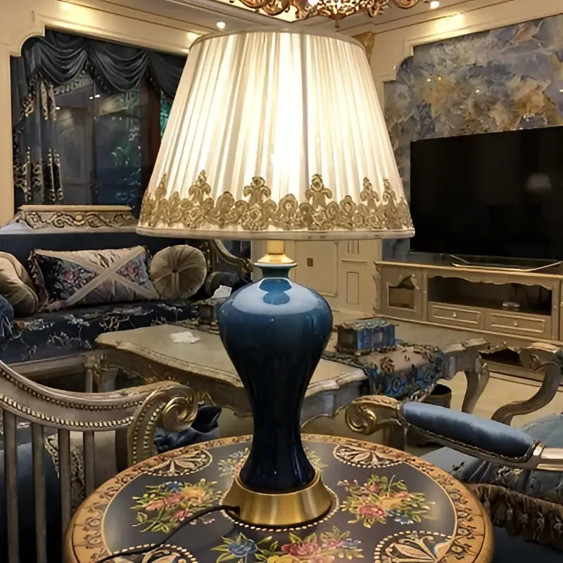American luxury ceramic table lamp blue & gold bedroom light
