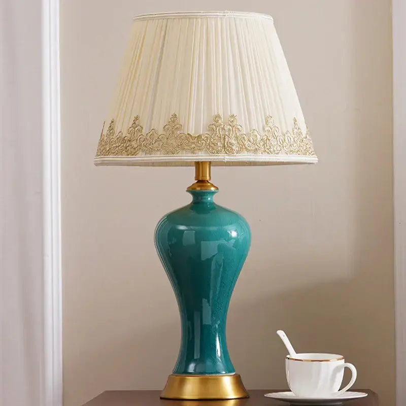 American luxury ceramic table lamp blue & gold bedroom light